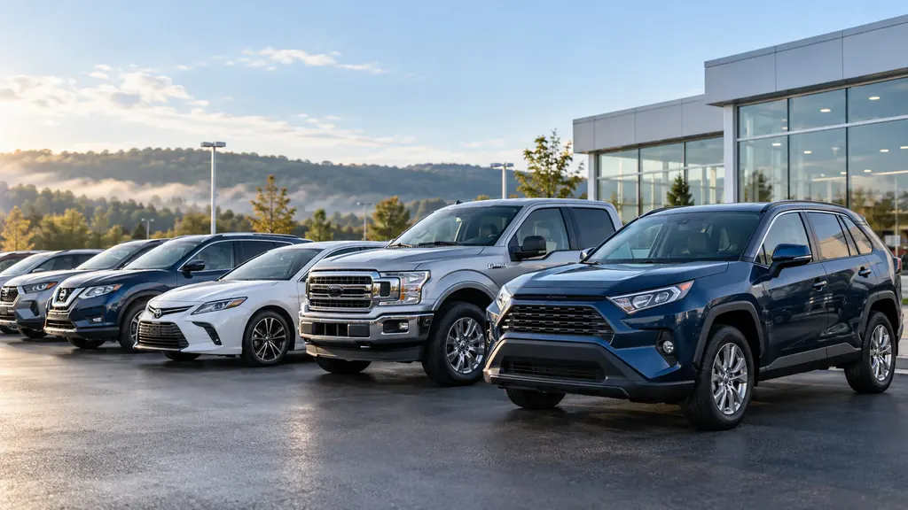 A selection of late-model pre-owned cars, SUVs and trucks at a dealership